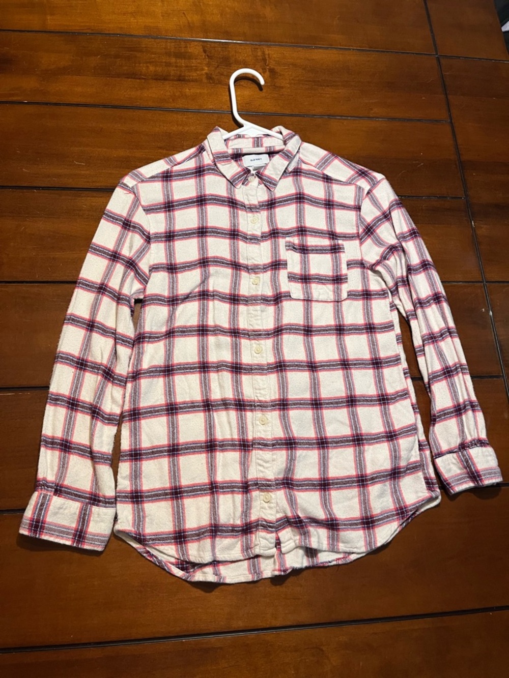 Old Navy White and Red Plaid Long-Sleeve Button-Up Shirt